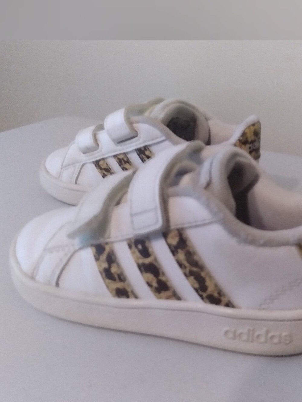 adidas Kids White Sneakers with Leopard Stripe